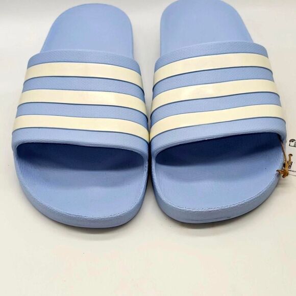Adidas Men\'s White and Blue Slides